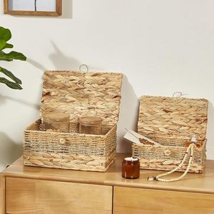 Panier en jacinthe d'eau avec couvercle, panier de rangement tissé écologique, fabricant en gros sur mesure, commande en gros - Product Image 2