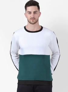 Sudadera de Cuello Redondo con Bloques de Color para Hombre, Corte Regular, Tejida, Informal, Otoño, Verde, Blanco, Negro - Product Image 1