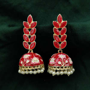 JeweleMarket Premium Floral Jhumka Dangle <b>Earrings</b> Beads Zinc Alloy Gold Plated Crystal Rhinestone Ethnic Style Wedding Occasion - Product Image 1