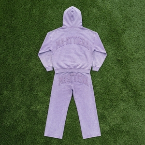 Ensemble survêtement streetwear personnalisé pour femme, comprenant un sweat à capuche oversize violet délavé avec fermeture éclair et un pantalon de survêtement large en molleton de coton, OEM ODM - Product Image 5