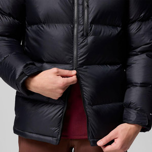 Men's Black Eco-Friendly <b>Puffer</b> <b>Jacket</b> Hooded Zipper Closure Stand Collar Windproof Casual Winter Outerwear <b>Thin</b> Fur Shell - Product Image 4
