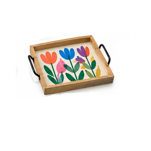 Hexagonal <b>Wood</b> Serving <b>Tray</b> With Red Heart Geometric Pattern Lacquered Finish Decorative Residential Use - Product Image 5