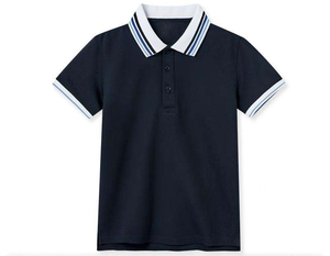 เสื้อโปโลเด็กสีฟ้าอ่อนผ้าฝ้าย - คอปกสีกรมท่า แขนสั้น ชุดนักเรียนสำหรับนักเรียนประถม ชุดเด็ก - Product Image 1