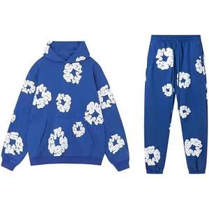ชุดเซ็ตเสื้อฮู้ดและกางเกงขายาวลายดอกไม้กราฟิก ทรงโอเวอร์ไซส์ สไตล์สตรีทแวร์ 2 ชิ้น สำหรับผู้ชายและผู้หญิง ชุดลำลองแบบสวม - Product Image 1