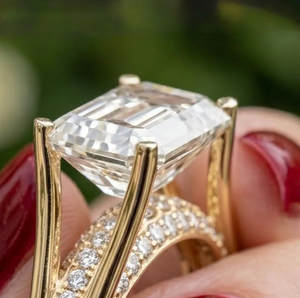 Emerald Cut Diamond Engagement <b>Ring</b> Yellow Gold Pave Band Women's Classic Style - Product Image 3