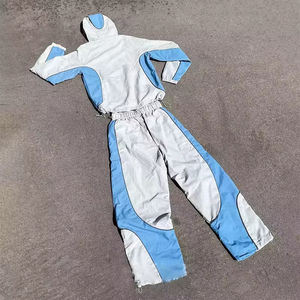 OEM Custom Men’s Tracksuit Set Polyester Nylon <b>Zip</b>-Up Hooded Windbreaker Jacket & <b>Shorts</b> Color Block Patchwork Sportswear - Product Image 4