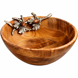 Bol de service en bois avec poignées en feuille de métal doré, bol à salade et à fruits en bois de manguier de qualité supérieure pour une décoration élégante de centre de table - Product Image 4