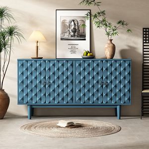 Credenza Moderna a 4 Ante con Motivo Convesso e 2 Maniglie Argentate per Soggiorno, Sala da Pranzo o Cucina - Product Image 2