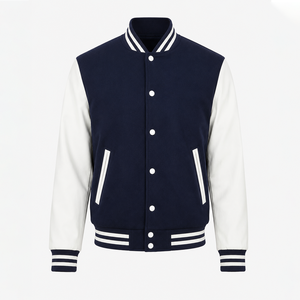 Veste universitaire pour homme de haute qualité, bleu marine avec manches crème, lettre C brodée sur le devant, col rabattu, style preppy, automne - Product Image 2