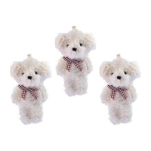 <b>Cute</b> Plush <b>Bear</b> Keychain 3D Cartoon Soft Toy Faux Fur White With Red Checkered Bow - Product Image 1