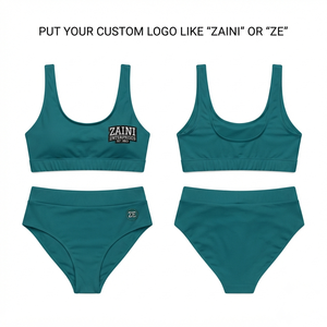 Conjunto de Bikini para Mujer, Premium, 100% Poliéster, 240 GSM, Color Verde Azulado Sólido, Traje de Baño de 1 Pieza, Logotipo Personalizado con Transferencia Térmica, Ajuste Elástico, Ropa Deportiva - Product Image 1