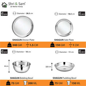 ชุดอาหารเย็นสแตนเลส51ชิ้นสำหรับ6คน shagun ชุดถ้วยชามพรีเมี่ยม - Product Image 6