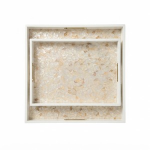 Bandeja de Madreperla con Diseño de Abanico, Bandeja de Servir Rectangular con Incrustaciones de Mosaico de Conchas Marinas, Bandeja Otomana Decorativa de Lujo para el Hogar - Product Image 3