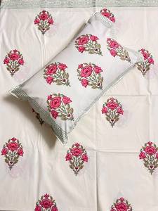 Cotton Hand Block Printed Bed <b>Linen</b> <b>Set</b> with 2 Pillowcases, Indian Floral Artisan Bedding for Home Decor Wholesale Buyers B2B - Product Image 1