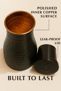 Hammered Black <b>Copper</b> <b>Water</b> <b>Bottle</b> Ayurvedic Wellness Drinkware Eco Friendly Handmade Traditional Reusable Hydration <b>Bottle</b> - Product Image 6