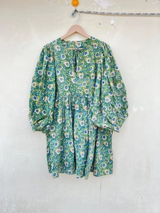 Minivestido Midi bohemio de verano para mujeres y niñas, cierre de Cordón de cuello profundo, estampado de bloques de algodón ecológico, gasa, algodón de verano - Product Image 3