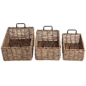 Paniers de rangement en jacinthe d'eau tressés à la main Savoy, avec poignées métalliques (lot de 3) - Product Image 4