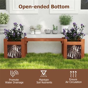 Panca Fioriera 2-in-1 in Legno Massello per Esterni con Finitura Impermeabile per Hotel, Centri Commerciali o Giardini, con Piante in Vaso, Fiori e Alberelli - Product Image 4
