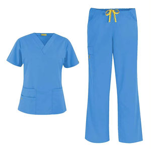 GLOWING NEON INDUSTRY Women's Doctor Scrub <b>Top</b> Set V-Neck Short Sleeve Rayon Woven Seamless Fusing Hospital Uniform OEM Service - Product Image 1