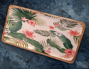 จานไม้พิมพ์ลายเคลือบไม้ดีไซน์ทำมือถาดไม้เคลือบจานพิมพ์ลาย - Product Image 2