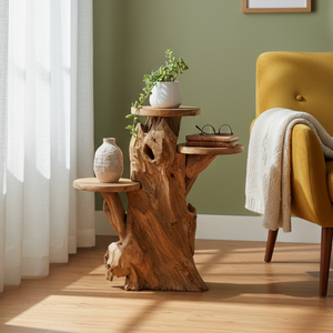 ARTERRA Support de Présentation en Bois Massif Artisanal Rustique en Racine de Teck Bio de Luxe pour Décoration Intérieure/Extérieure - Idéal Diwali - Product Image 3