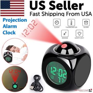 USB LED Projection Alarm <strong>Clock</strong> <strong>with</strong> <strong>Digital</strong> LCD <strong>Display</strong> and Voice Talking Weather Snooze <strong>Digital</strong> &amp; <strong>Analog</strong>-<strong>Digital</strong> <strong>Clocks</strong> - Product Image 1