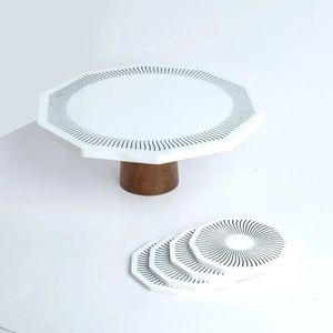 Acacia Wood & <b>Marble</b> Round <b>Cake</b> <b>Stand</b> for Bakery and Events Non-Toxic Hand Wash Only Party Wedding Bakeries by Curio Craft - Product Image 4