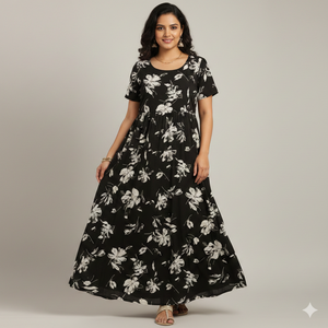 Robe longue maxi chic et élégante pour femmes Unity Luxure, imprimé floral, manches courtes - Product Image 2