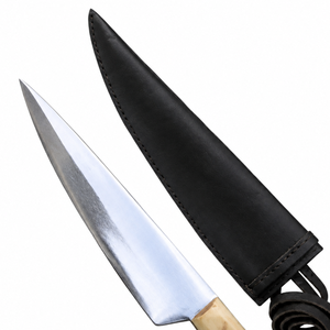 Cuchillos fijos con mango de marfil y hoja plateada, con funda de cuero marrón, bolster de latón, filo puntiagudo y cordón para colgar, para uso en exteriores. - Product Image 2