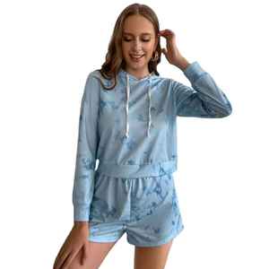Conjunto de Sudadera con Capucha y Pantalones Cortos Estampados Digitales Casuales para Mujer, Novedad, Color Sólido, Dos Piezas, Venta al por Mayor, Ropa de Verano - Product Image 1