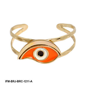 Bracelet manchette œil en laiton fait main, émail orange, tendance, pour femme - Protège le bonheur, stimule la créativité, ajustement réglable - Product Image 2