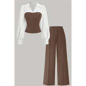 Ensemble deux pièces pour femme : haut corset superposé et pantalon large, style Dark Academia ou Modern Vintage - Product Image 2