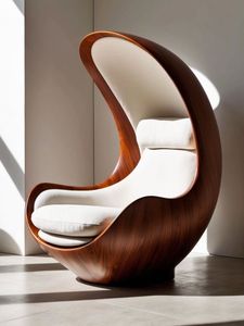 Sillón Ergonómico Moderno de Madera Maciza, Sofá Tapizado en Forma de Luna para Sala de Estar, Dormitorio, Decoración de Muebles - Product Image 1