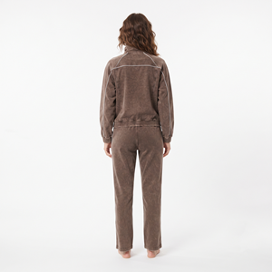 Women's Regular Fit Full Zip Acid Wash Jacket Contrast Piping Jogger Tracksuit Custom Sportswear Set - Product Image 6
