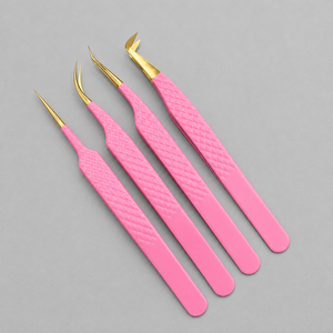 Ensemble de pinces à sourcils de précision en acier inoxydable de qualité supérieure, à pointe inclinée rose, durables, écologiques, pour les extensions de cils professionnelles - Product Image 4