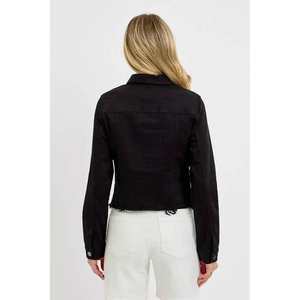 Chaqueta Vaquera de Mujer Veloro, Talla S, Color Negro, Corte Irregular con Dobladillo Deshilachado y Botones - Product Image 2