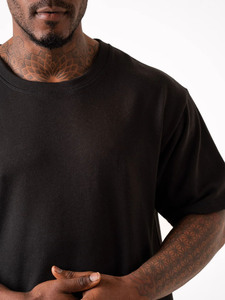 T-shirt noir uni surdimensionné pour homme, coton premium, col rond, manches courtes, coupe ample, streetwear décontracté, tee-shirt basique, doux et respirant - Product Image 4