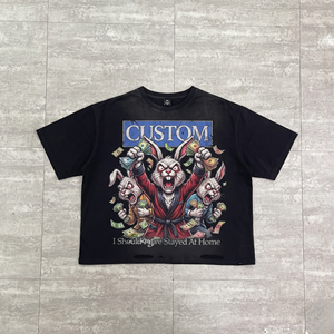 T-shirt personnalisé pour homme avec imprimé de lapin de dessin animé, manches courtes, col rond, style streetwear, tissu jersey 100% coton, taille plus - Product Image 2