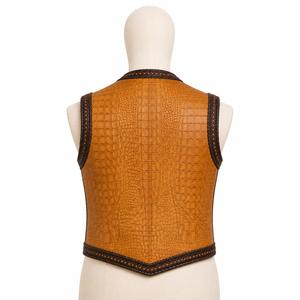 Chaleco de Cuero Genuino para Hombre, Cuello en V, Casual, para Otoño, Sin Mangas, Cierre de Cremallera, Color Sólido - Product Image 2