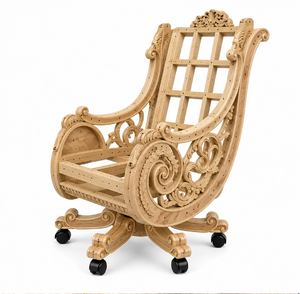 Fauteuil à bascule rembourré de style mi-siècle, avec accoudoirs en bois à lattes et tissu brun chaud, en gros. - Product Image 2