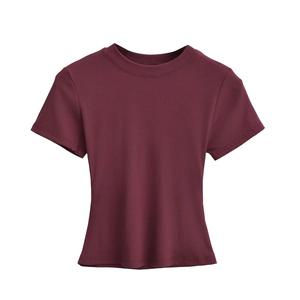Womens Cropped Short Length Tshirt 180gsm O-neck Slim Fit Custom logo Screen Print Streetwear Knitted Women <b>Top</b> - Product Image 5