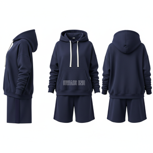 Conjunto Deportivo de 2 Piezas para Hombre, Sudadera con Capucha Marrón y Pantalones Cortos con Cordón, Estampado de Letras, Estilo Casual Holgado para Otoño - Product Image 2