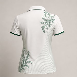Custom <b>White</b> Forest Green Botanical Flourish <b>Womens</b> <b>Polo</b> <b>Shirt</b> Quick Dry Breathable Short Sleeve Uniform WPS-0852 - Product Image 2