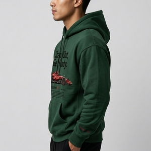 Sudadera con capucha de algodón y felpa para hombre, diseño de logotipo frontal, corte holgado, estampado digital, informal, con logotipo personalizado - Product Image 4