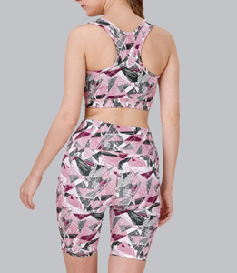 Ensemble de yoga et fitness extensible quadridirectionnel pour femme, comprenant un soutien-gorge de sport sans rembourrage à imprimé abstrait sexy et un short froncé aux fesses, tenue de sport active - Product Image 2