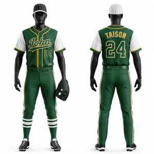 180 GSM Premium Polyester Mesh Baseball Uniform Green White <b>Gold</b> Custom Embroidery Tackle Twill Team Logo - Product Image 1