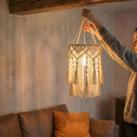 Nouvel abat-jour en corde de coton tissé à la main de style bohème, style vintage et moderne avec franges en macramé pour la décoration de la maison