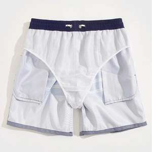 Shorts de plage d'été décontractés, nouveauté, couleur unie, imprimé rayé, vente en gros OEM, avec cordon de serrage - Product Image 3