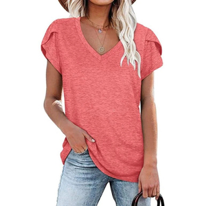 Wholesale Custom V Neck Graphic T-shirt Ladies Loose <b>Tops</b> Blank Tee T-Shirt Plus Size Oversized T Shirt for Women T-Shirt - Product Image 1