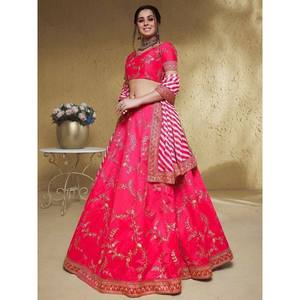Vestido de Noche, Cautivador Lehenga Choli de Seda Bordado con Hilo Rosa para Damas de Honor - Product Image 5